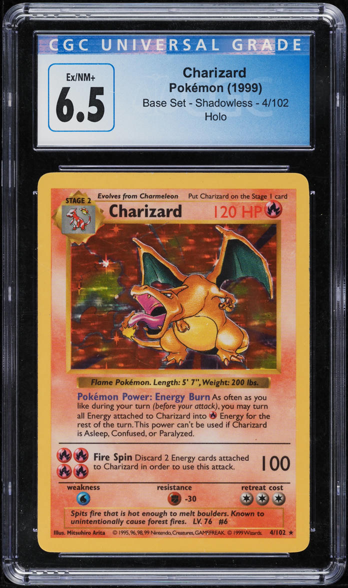 Shadowless Base Charizard 1999 POKEMON BASE SET SHADOWLESS HOLO SHADOWLESS CHARIZARD #4 CGC 6.5 ...