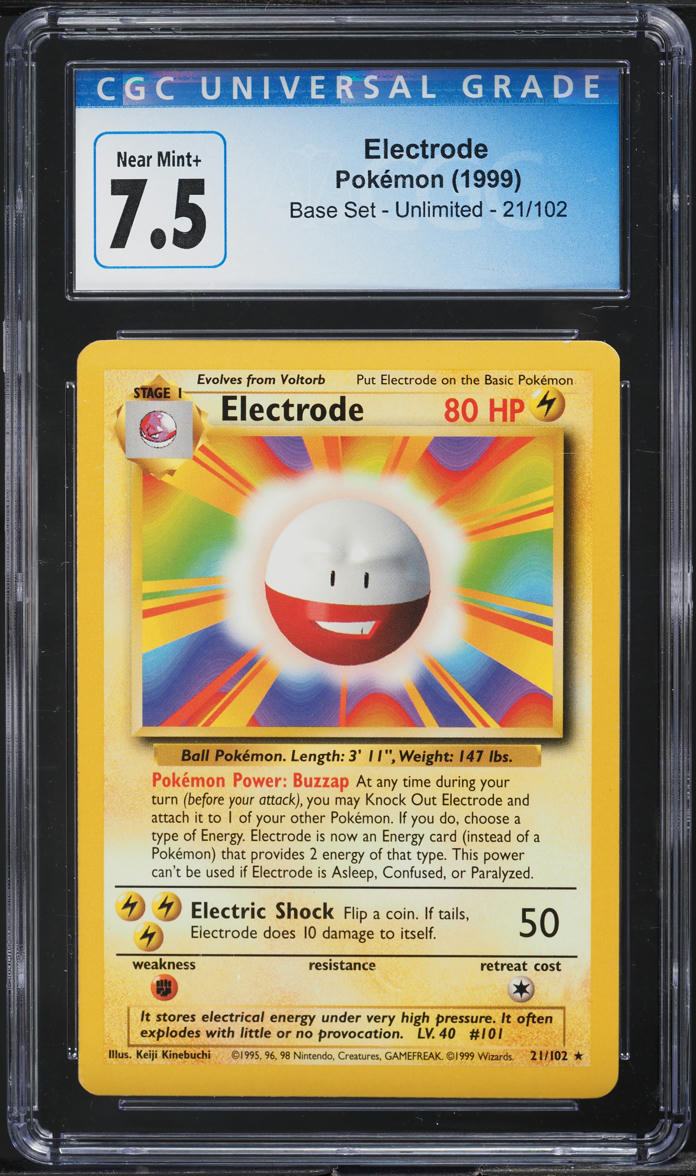 1999 POKEMON BASE SET ELECTRODE #21 CGC 7.5 NRMT+