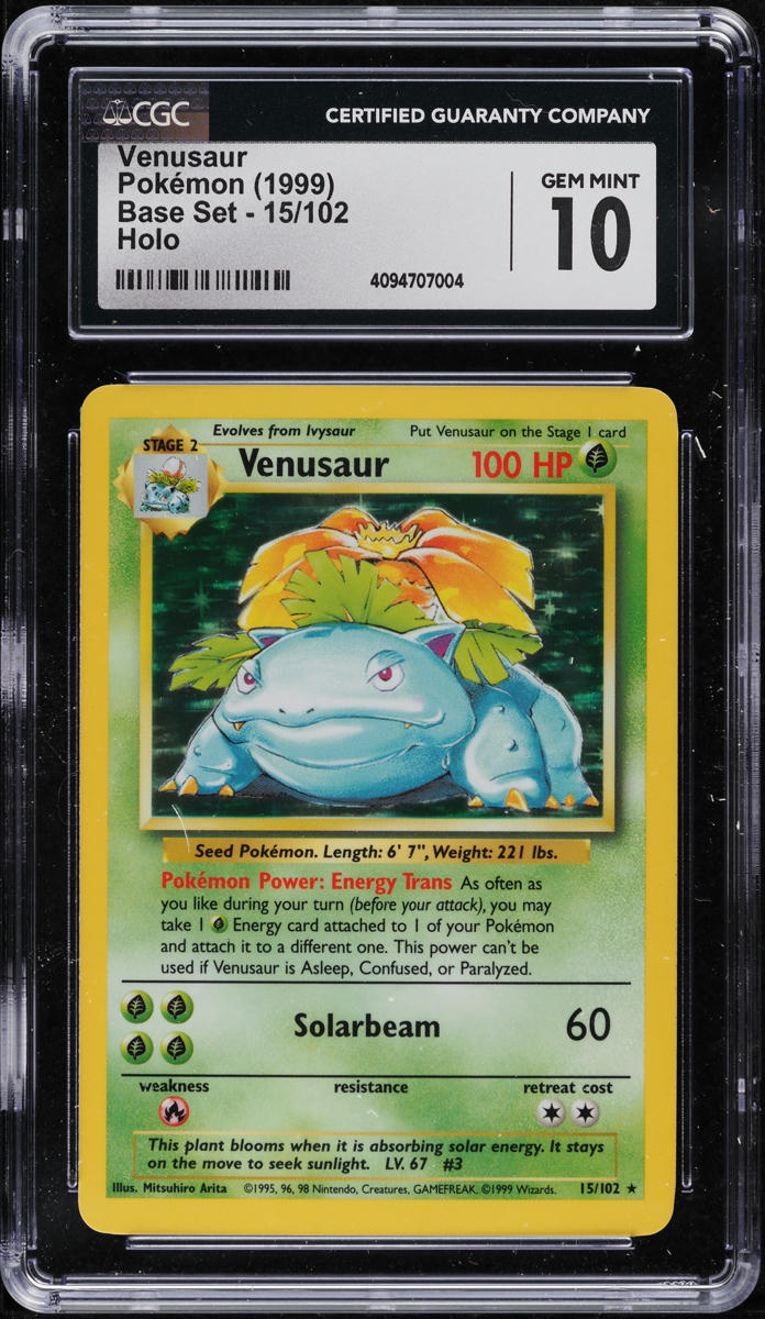 1999 POKEMON BASE SET HOLO VENUSAUR #15 CGC 10