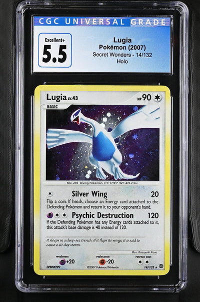 2007 POKEMON DIAMOND AND PEARL SECRET WONDERS HOLO LUGIA #14 CGC 5.5