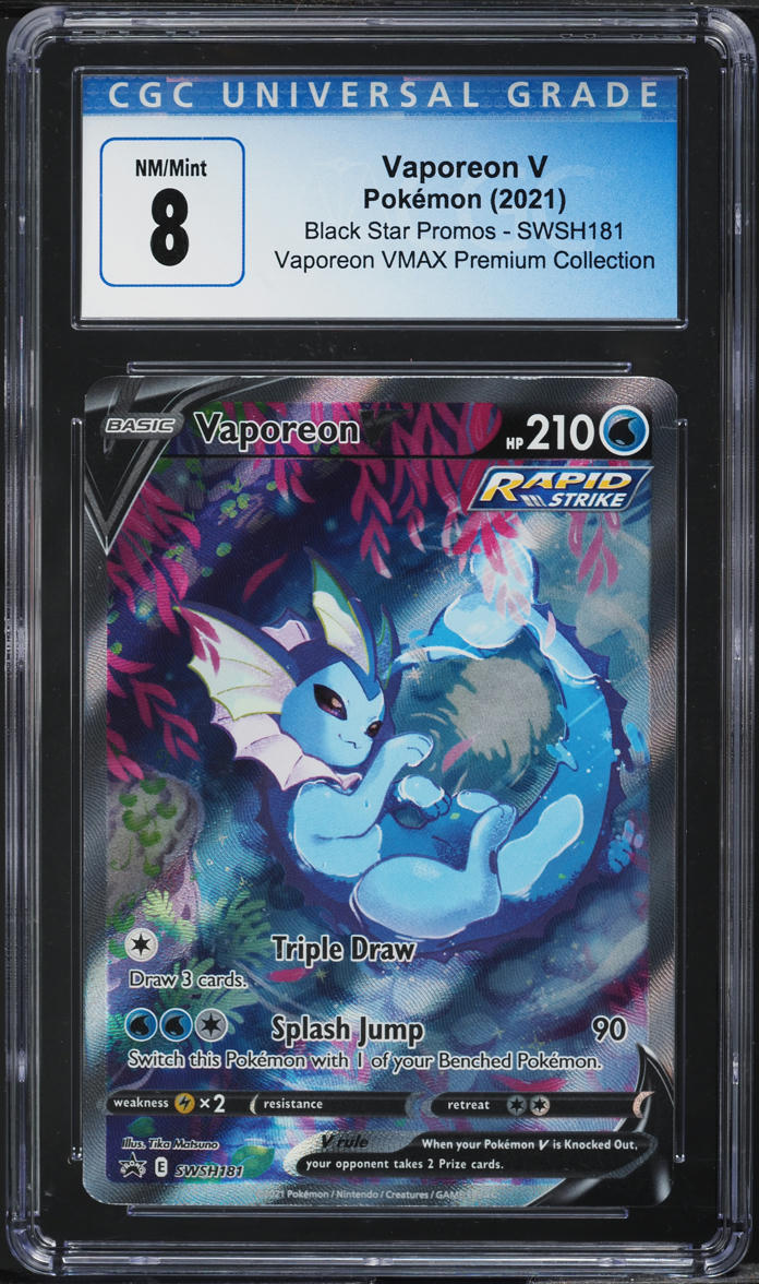 2021 POKEMON SWSH BLACK STAR PROMO VMAX PREMIUM COLLECTION VAPOREON V CGC 8 NM-MT