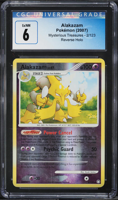 2007 POKEMON DP MYSTERIOUS TREASURES REVERSE HOLO ALAKAZAM #2 CGC 6 EXMT