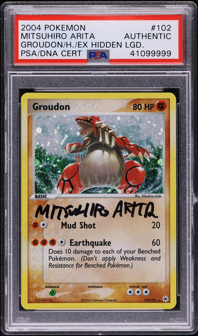 2004 POKEMON EX HIDDEN LEGENDS HOLO GROUDON #102 ARITA AUTO PSA AUTHENTIC