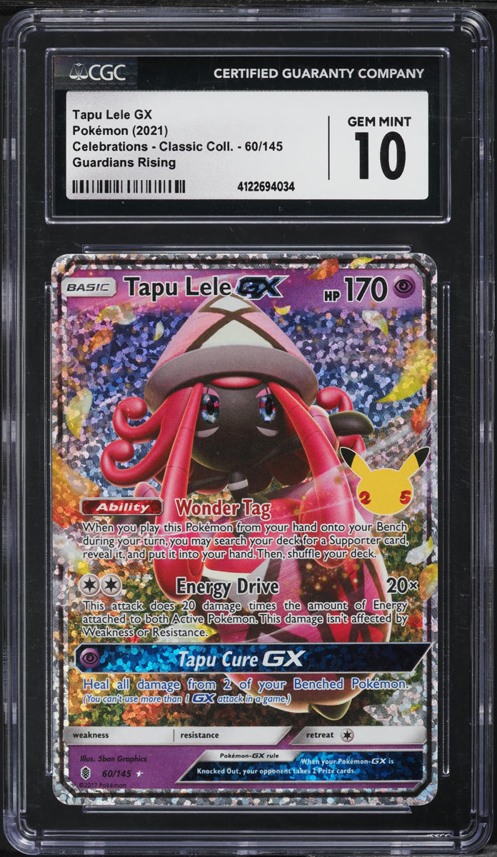 2021 POKEMON SWSH CELEBRATIONS GUARDIANS RISING HOLO TAPU LELE GX #60 CGC 10 GEM