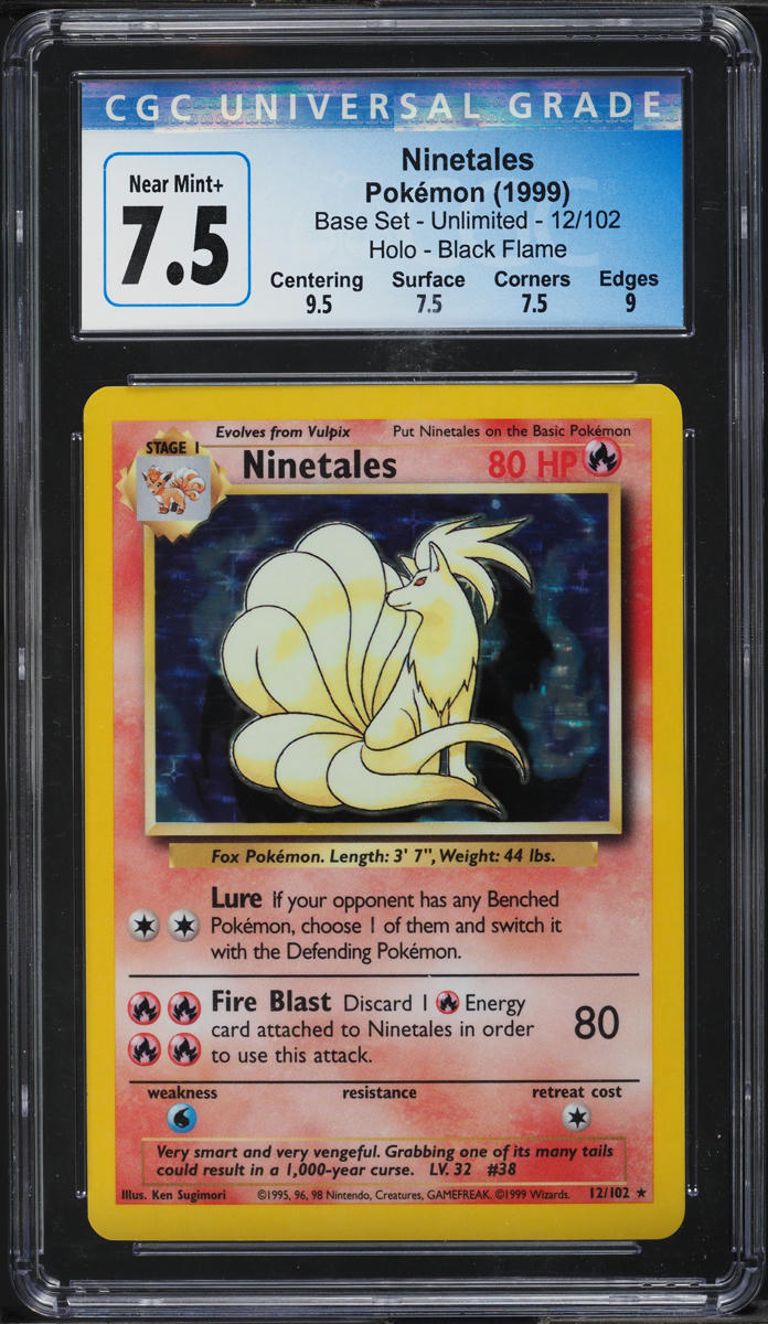 1999 POKEMON BASE SET BLACK FLAME ERROR HOLO NINETALES #12 CGC 7.5