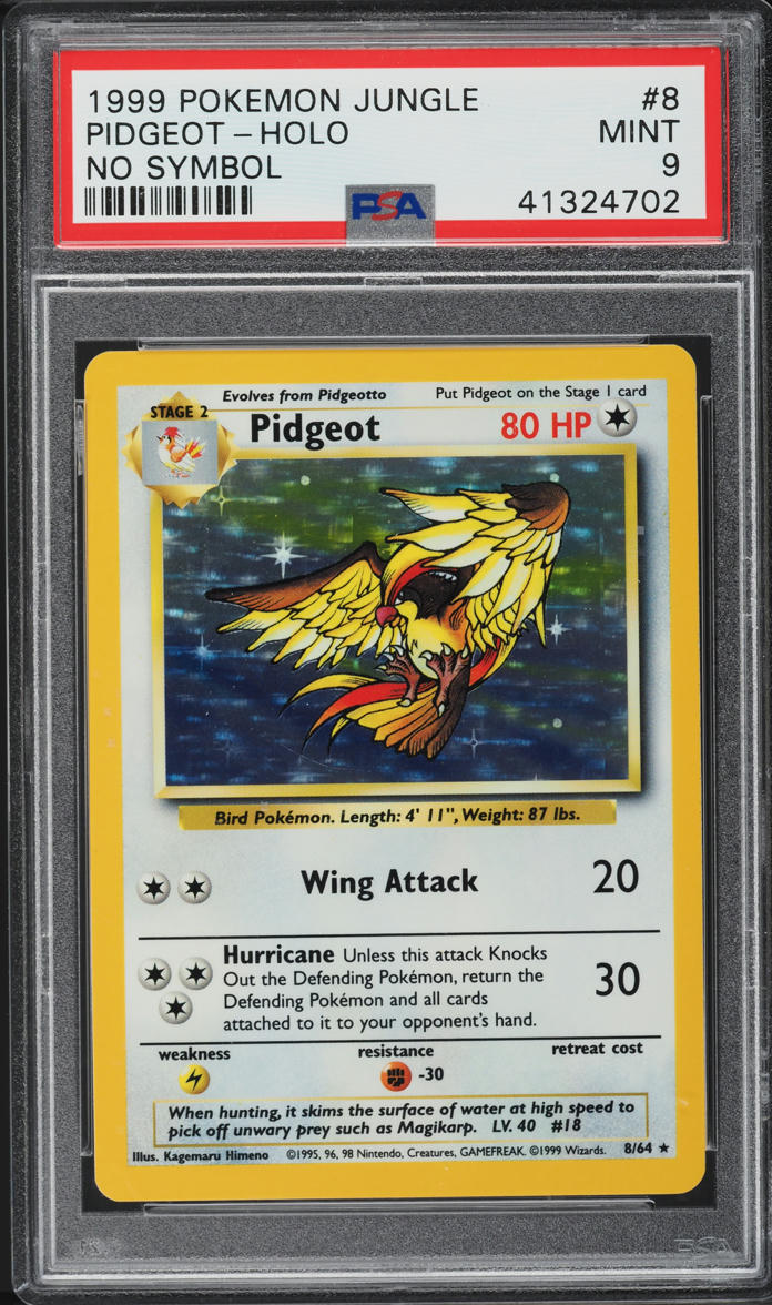 1999 POKEMON JUNGLE NO SYMBOL HOLO PIDGEOT #8 PSA 9 MINT