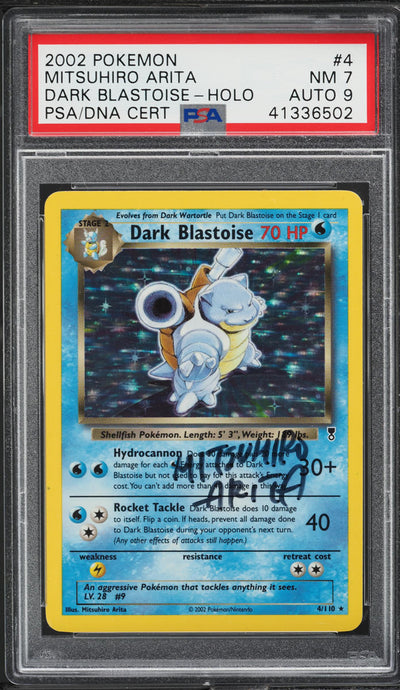 2002 POKEMON LEGENDARY COLLECTION HOLO DARK BLASTOISE #4 ARITA AUTO 9 PSA 7