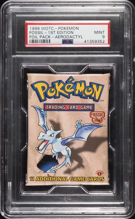 1999 POKEMON FOSSIL 1ST EDITION BOOSTER PACK AERODACTYL ART PSA 9 MINT