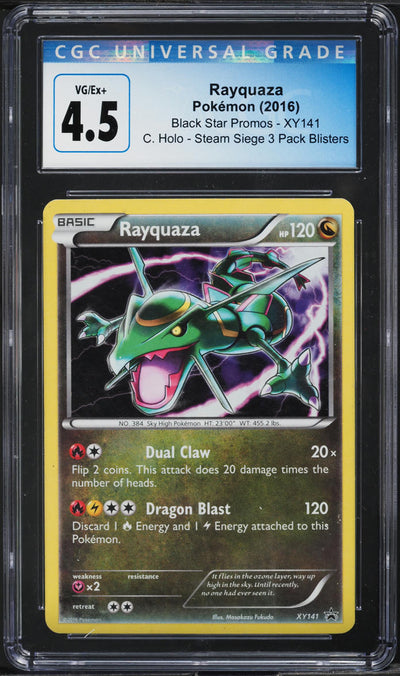 2016 POKEMON XY BLACK STAR PROMO STEAM SIEGE COSMOS HOLO RAYQUAZA CGC 4.5 VGEX+