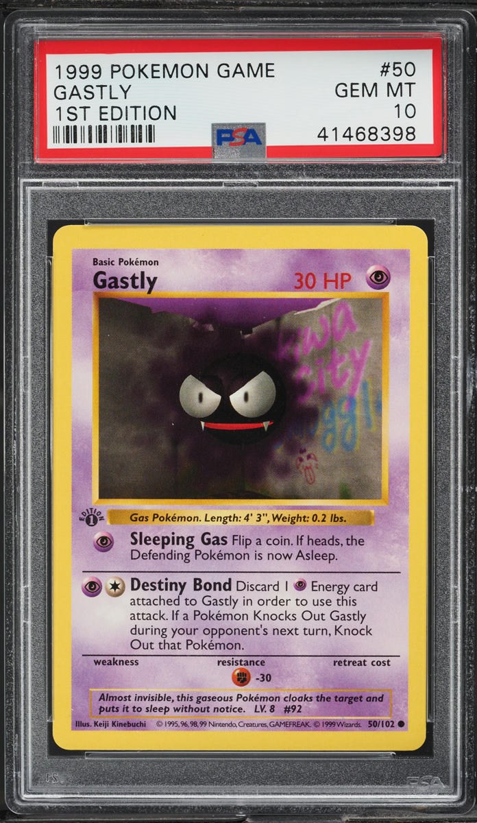 1999 POKEMON BASE SET SHADOWLESS 1ST EDITION GASTLY #50 PSA 10 GEM MINT