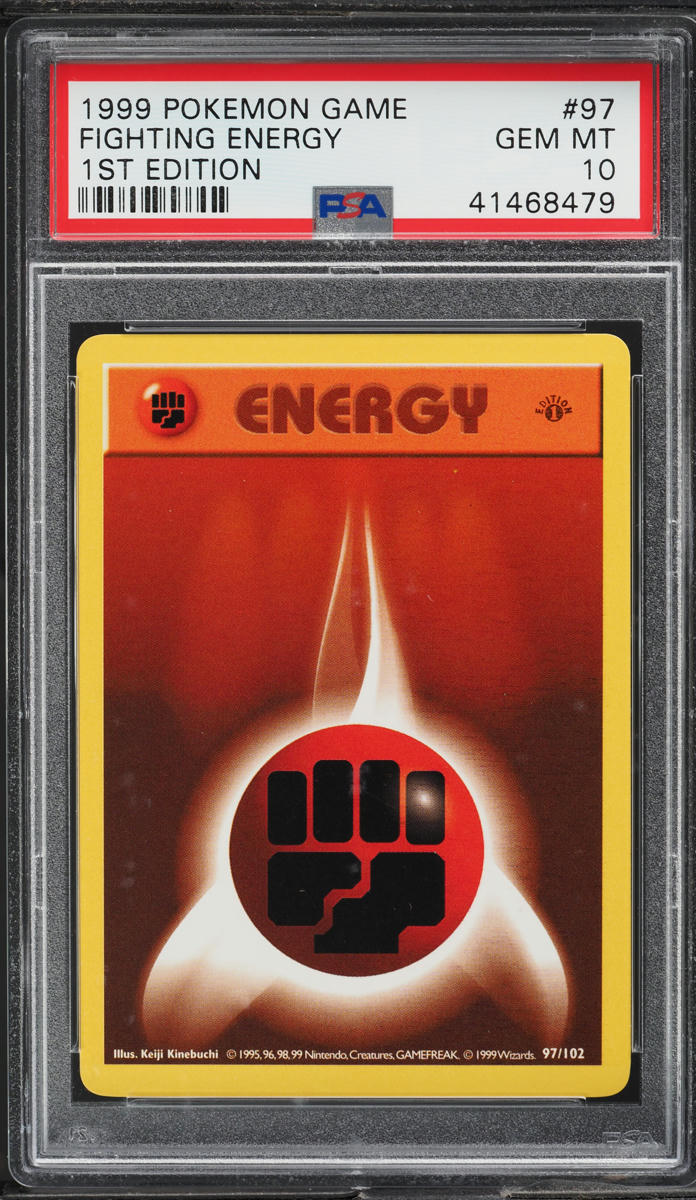 1999 POKEMON BASE SET SHADOWLESS 1ST EDITION FIGHTING ENERGY #97 PSA 10 GEM MINT