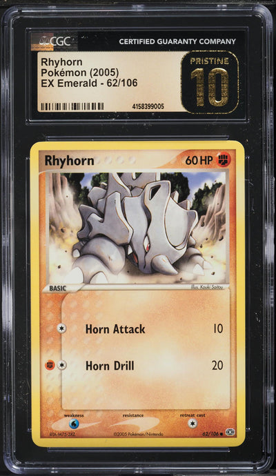 2005 POKEMON EX EMERALD RHYHORN #62 CGC 10 PRISTINE