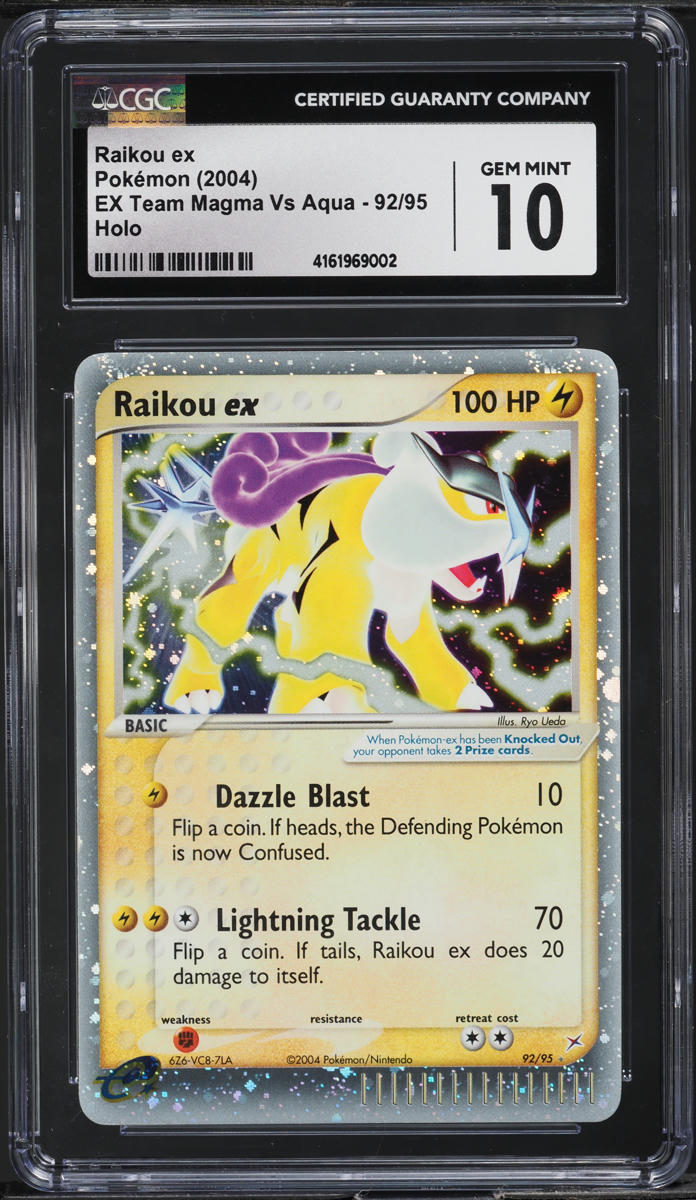 2004 POKEMON EX TEAM MAGMA VS AQUA HOLO RAIKOU EX #92 CGC 10 GEM MINT