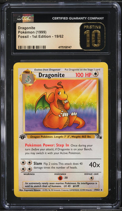 1999 POKEMON FOSSIL 1ST EDITION DRAGONITE #19 CGC 10 PRISTINE