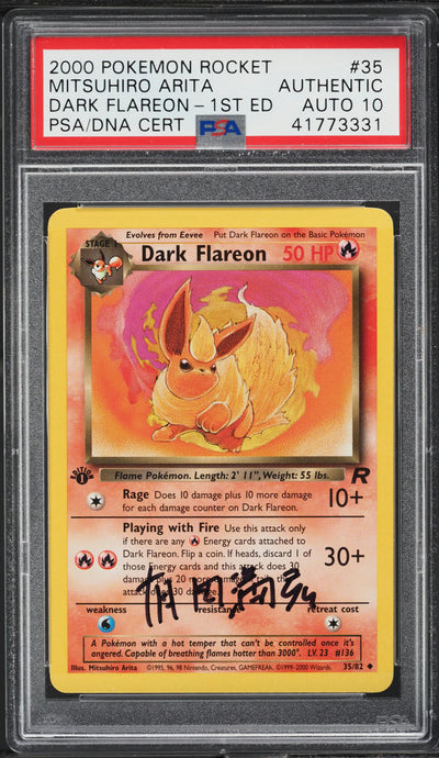 2000 POKEMON TEAM ROCKET 1ST EDITION DARK FLAREON #35 ARITA AUTO 10 PSA AUTHENTIC