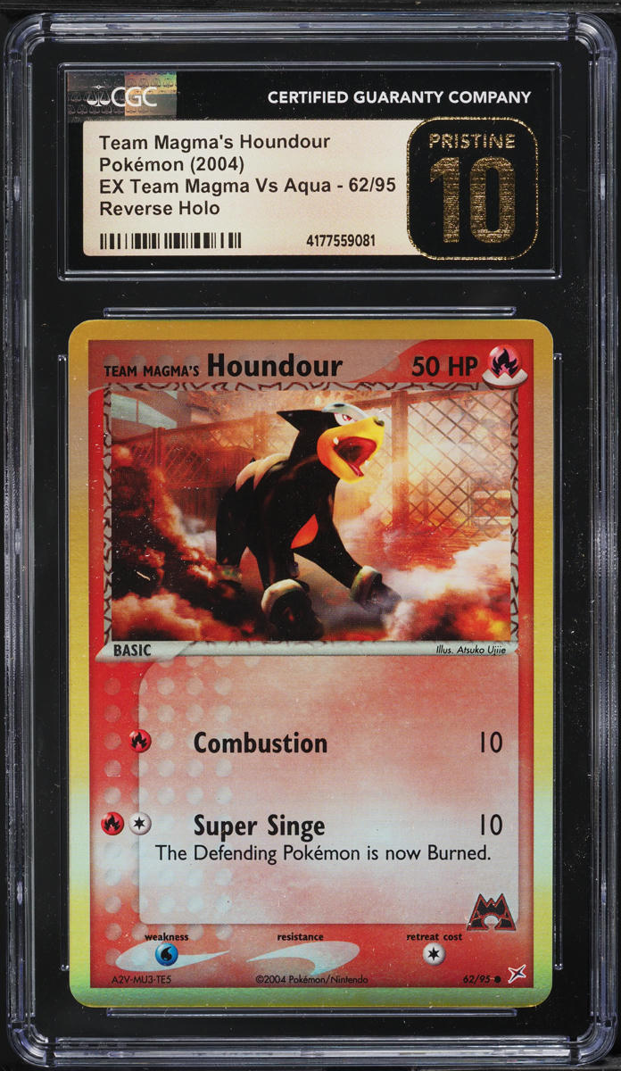 2004 POKEMON EX TEAM MAGMA VS AQUA REVERSE HOLO MAGMA'S HOUNDOUR #62 CGC 10 PRISTINE