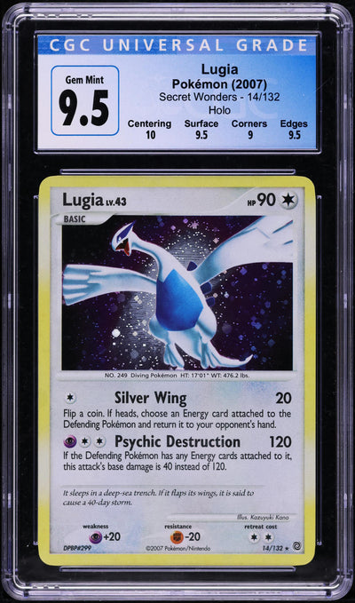 2007 POKEMON SECRET WONDERS HOLO LUGIA #14 CGC 9.5 GEM MINT