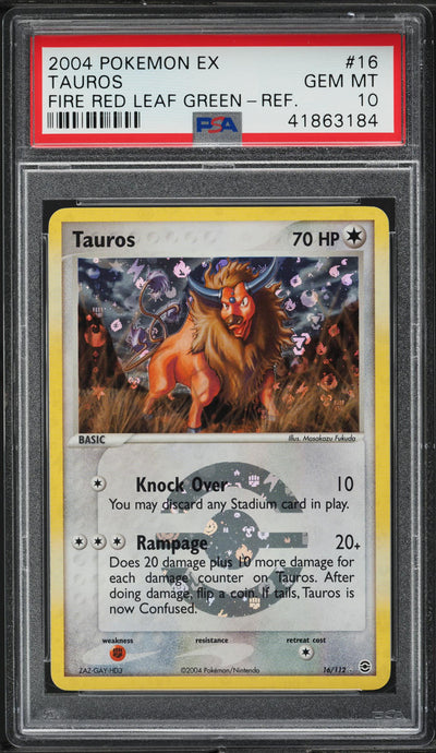 2004 POKEMON EX FIRE RED LEAF GREEN REVERSE HOLO TAUROS #16 PSA 10 GEM MINT