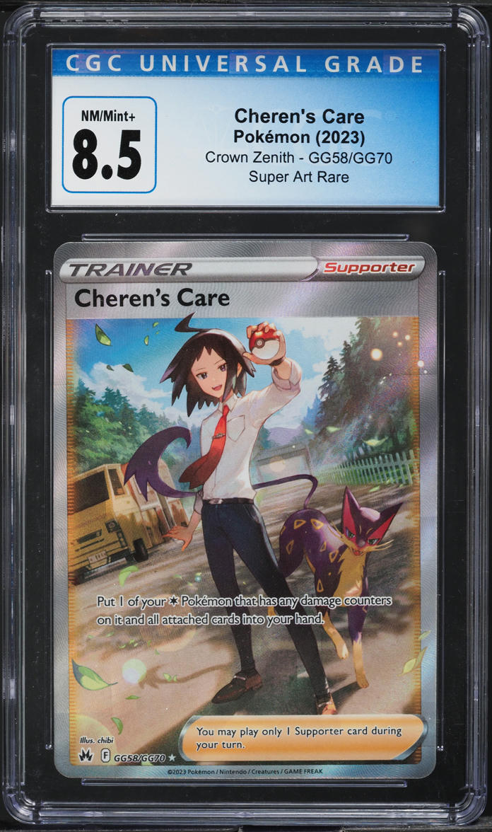 2023 POKEMON SWSH CROWN ZENITH FULL ART CHEREN'S CARE #GG58 CGC 8.5 NM-MT+