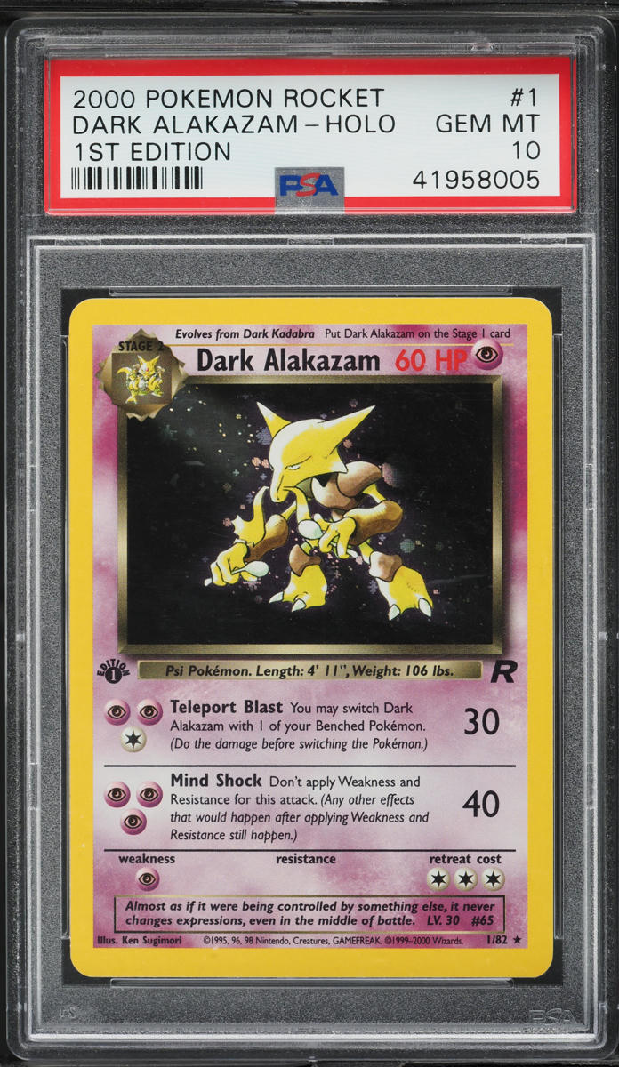 2000 POKEMON TEAM ROCKET 1ST EDITION HOLO DARK ALAKAZAM #1 PSA 10 GEM MINT
