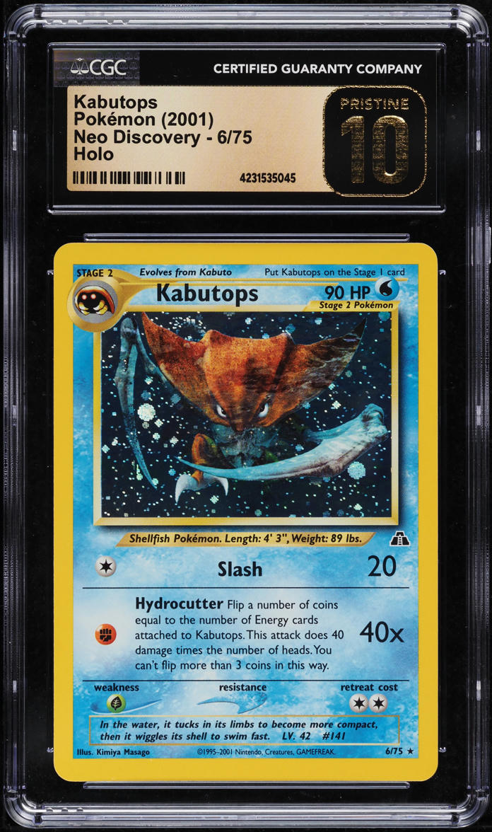 2001 POKEMON NEO DISCOVERY HOLO KABUTOPS #6 CGC 10 PRISTINE