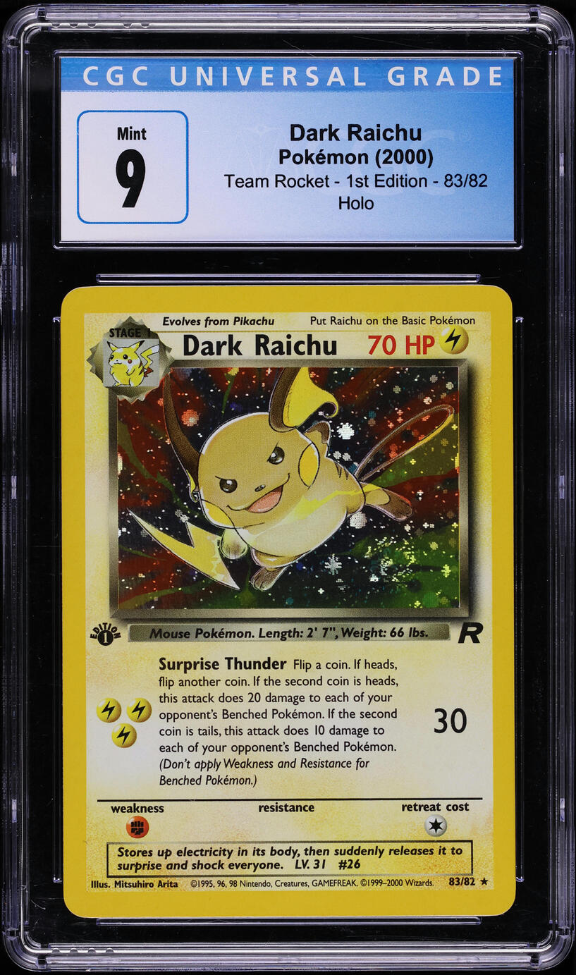 2000 POKEMON TEAM ROCKET 1ST EDITION HOLO DARK RAICHU #83 CGC 9 MINT
