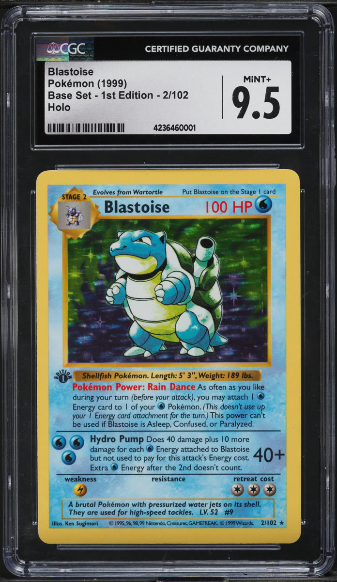 1999 POKEMON BASE SET SHADOWLESS 1ST EDITION HOLO BLASTOISE #2 CGC 9.5 MINT+