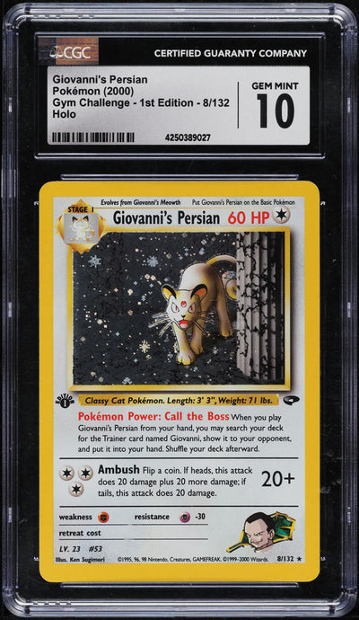 2000 POKEMON GYM CHALLENGE 1ST EDITION HOLO GIOVANNI'S PERSIAN #8 CGC 10 GEM