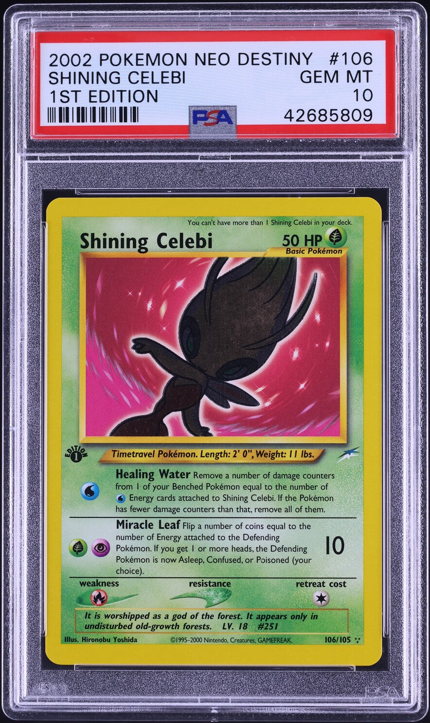 2002 POKEMON NEO DESTINY 1ST EDITION SHINING CELEBI #106 PSA 10 GEM MINT