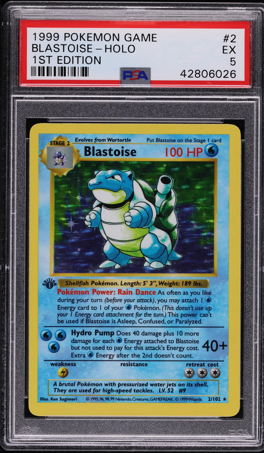 1999 POKEMON BASE SET SHADOWLESS 1ST EDITION HOLO BLASTOISE #2 PSA 5 EX