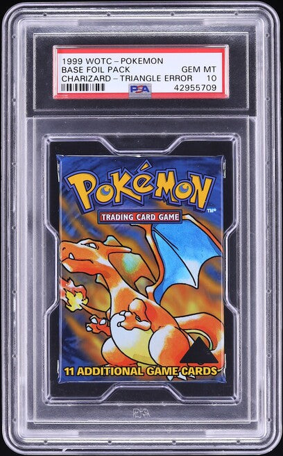 1999 POKEMON BASE SET TRIANGLE ERROR CHARIZARD BOOSTER PACK PSA 10