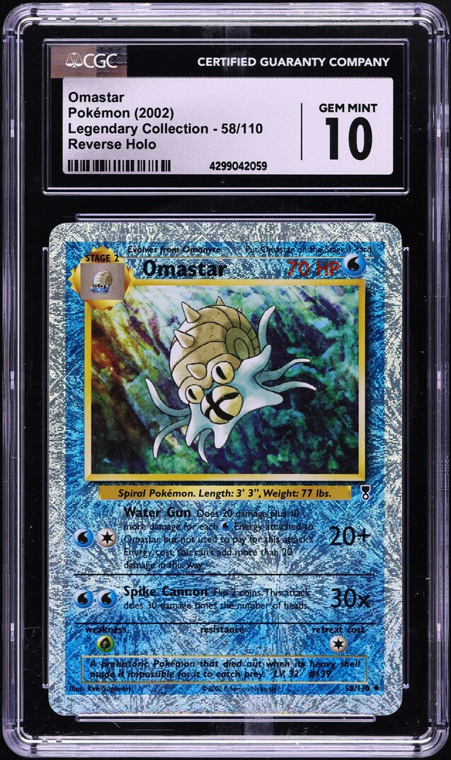 2002 POKEMON LEGENDARY COLLECTION REVERSE HOLO OMASTAR #58 CGC 10 GEM MINT