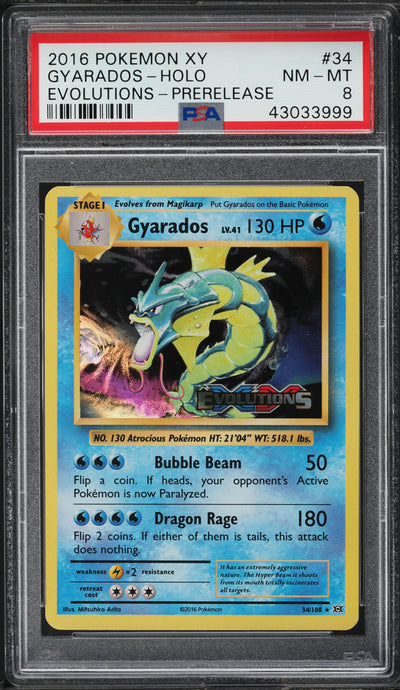 2016 POKEMON XY EVOLUTIONS PRERELEASE HOLO GYARADOS #34 PSA 8 NM-MT