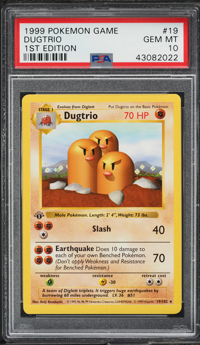 1999 POKEMON BASE SET SHADOWLESS 1ST EDITION DUGTRIO #19 PSA 10 GEM MINT