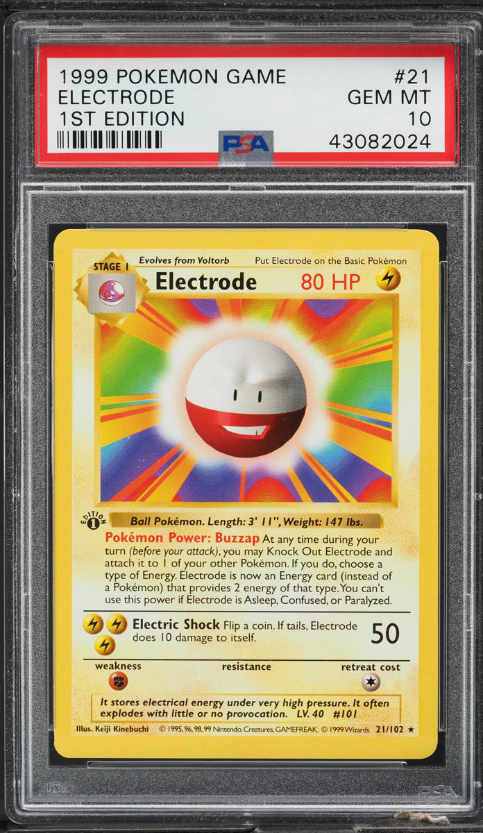 1999 POKEMON BASE SET SHADOWLESS 1ST EDITION ELECTRODE #21 PSA 10 GEM MINT