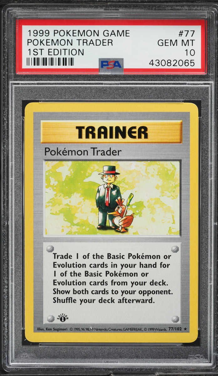 1999 POKEMON BASE SET SHADOWLESS 1ST EDITION POKEMON TRADER #77 PSA 10 GEM MINT