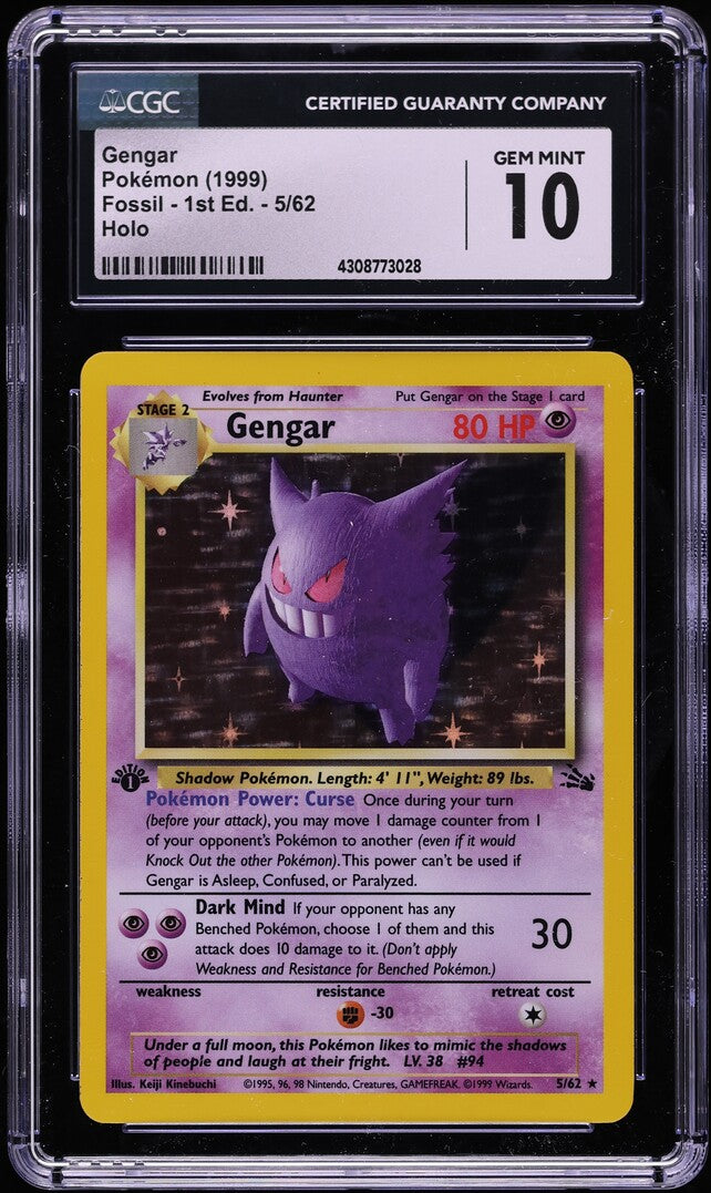1999 POKEMON FOSSIL 1ST EDITION HOLO GENGAR #5 CGC 10 GEM MINT