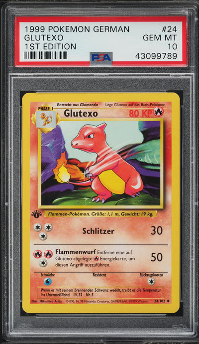 1999 POKEMON GERMAN BASE SET 1ST EDITION CHARMELEON GLUTEXO #24 PSA 10 GEM MINT