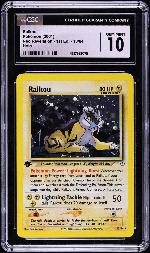 2001 POKEMON NEO REVELATION 1ST EDITION HOLO RAIKOU #13 CGC 10 GEM MINT