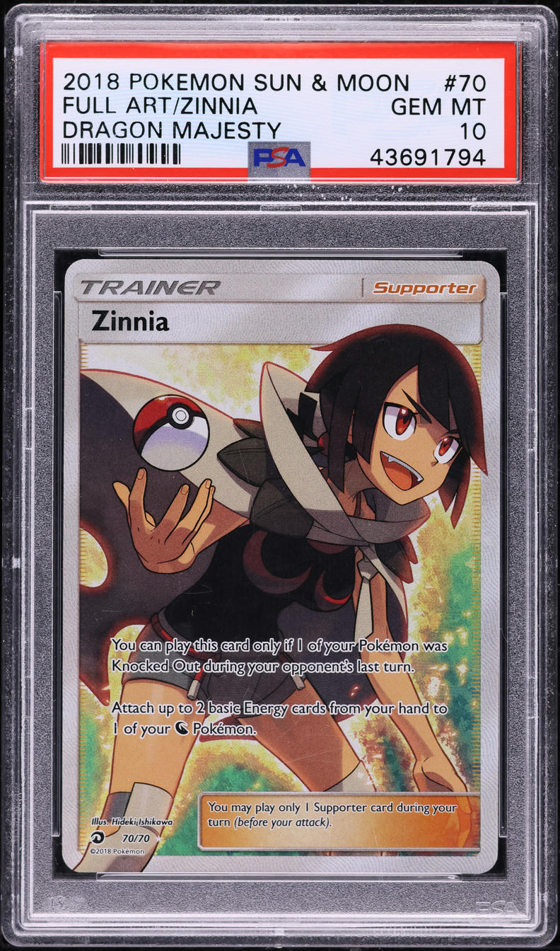 2018 POKEMON SUN & MOON DRAGON MAJESTY FULL ART ZINNIA #70 PSA 10 GEM MINT