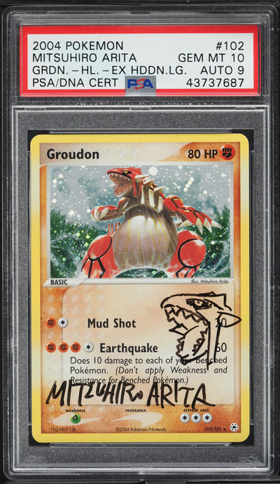 2004 POKEMON EX HIDDEN LEGENDS HOLO GROUDON #102 ARITA AUTO 9 PSA 10