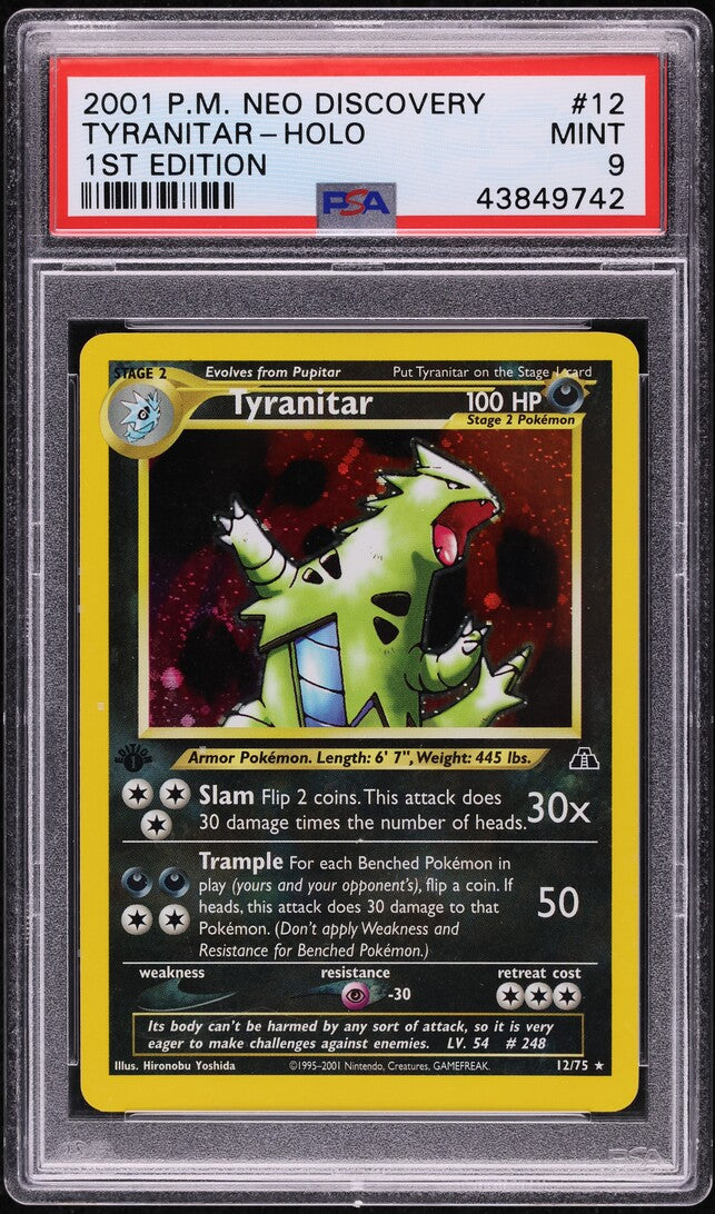 2001 POKEMON NEO DISCOVERY 1ST EDITION HOLO TYRANITAR #12 PSA 9 MINT