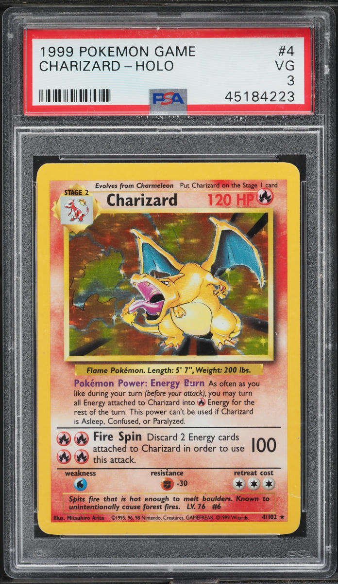 1999 POKEMON BASE SET HOLO CHARIZARD #4 PSA 3 VG