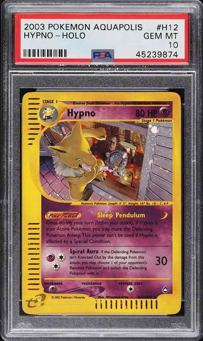 2003 POKEMON AQUAPOLIS HOLO HYPNO #H12 PSA 10 GEM MINT