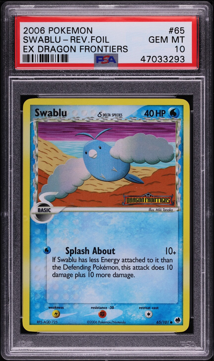 2006 POKEMON EX DRAGON FRONTIERS REVERSE HOLO SWABLU #65 PSA 10 *POP 6*