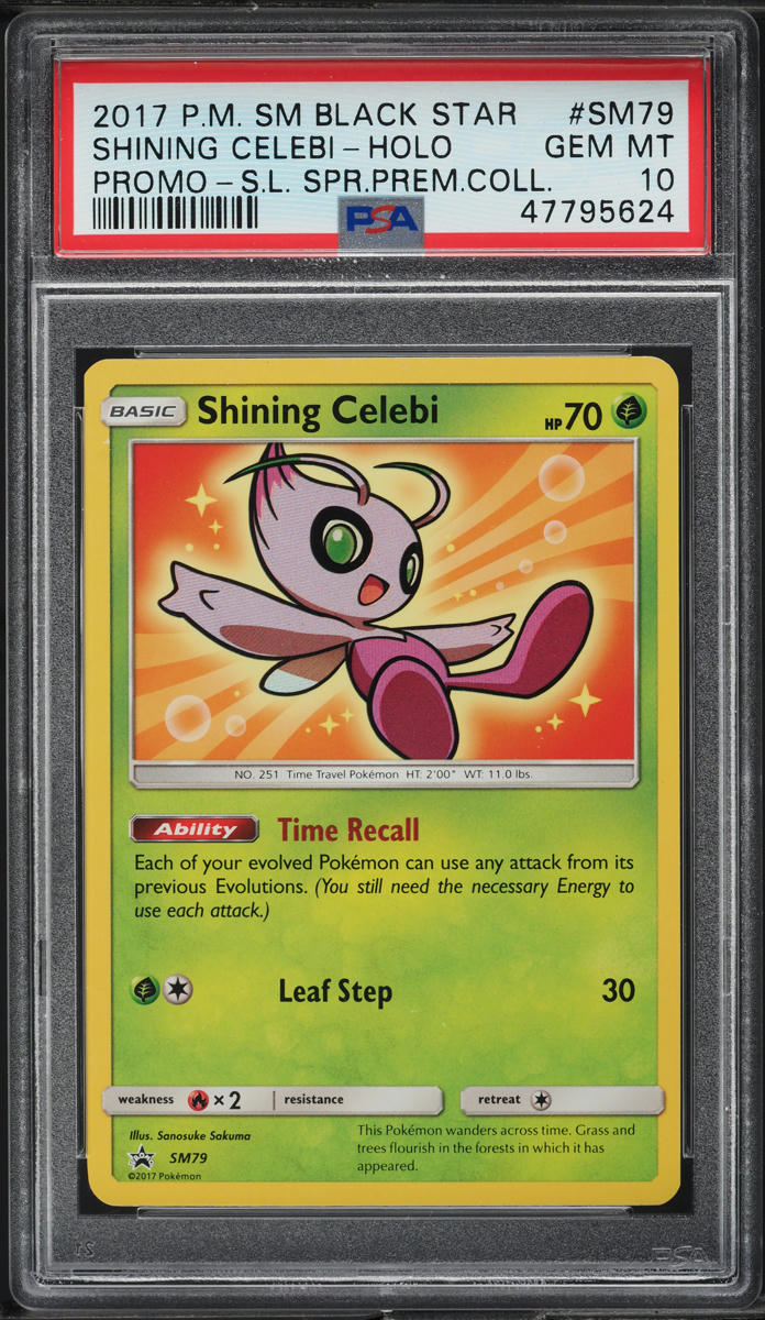 2017 POKEMON SM PROMO SHINING LEGENDS PREMIUM HOLO SHINING CELEBI #SM79 PSA 10