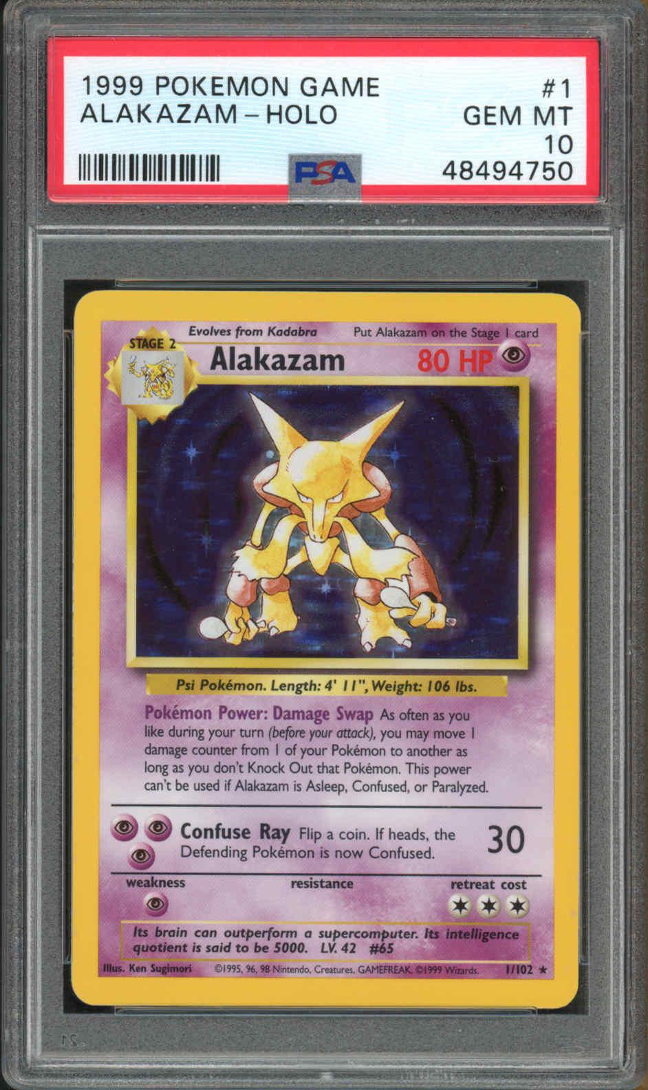 1999 POKEMON BASE SET HOLO ALAKAZAM #1 PSA 10