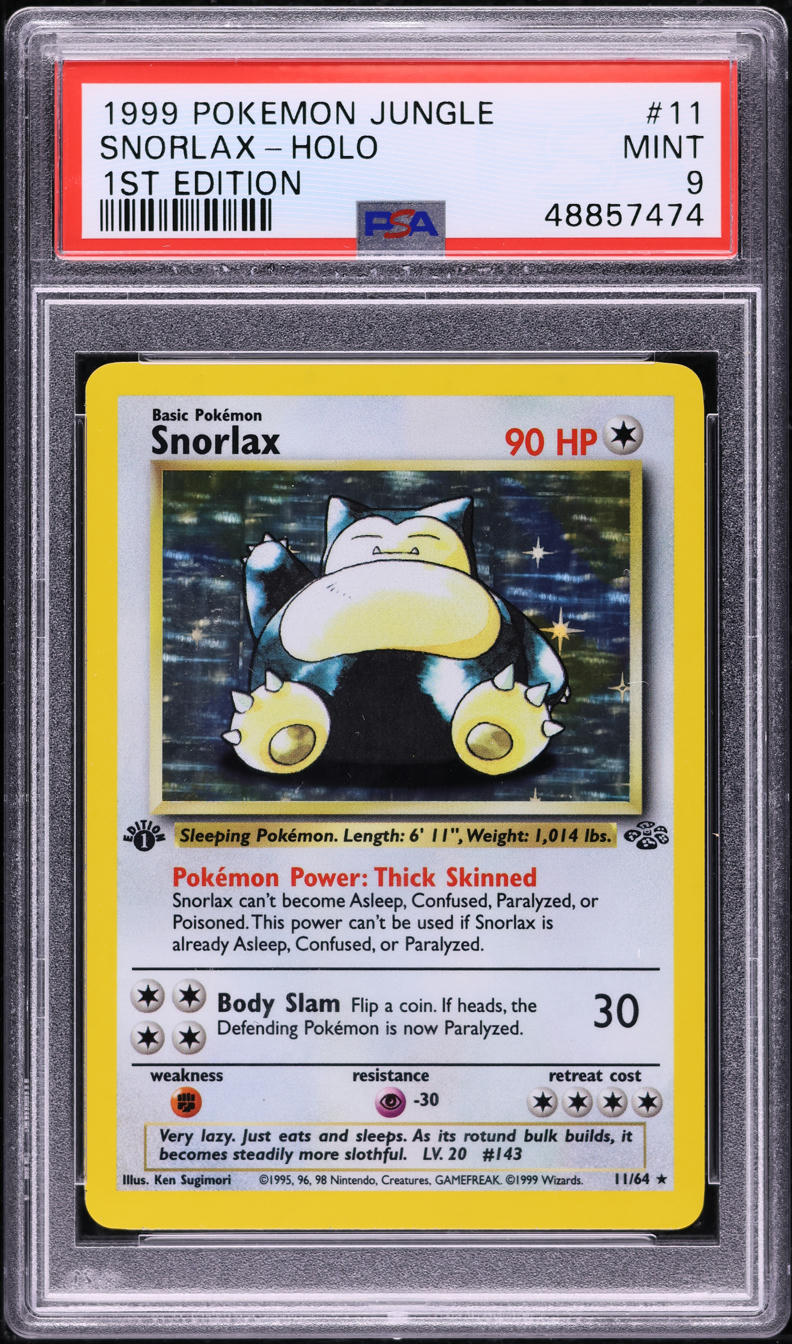 1999 POKEMON JUNGLE 1ST EDITION HOLO SNORLAX #11 PSA 9 MINT