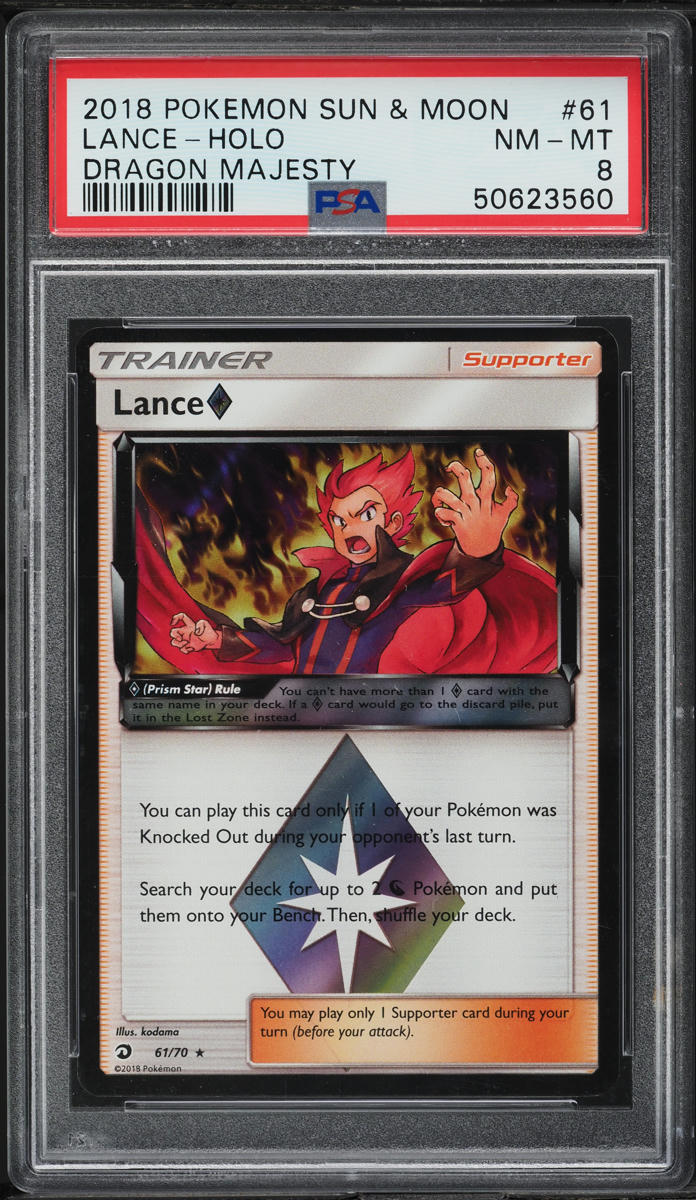 2018 POKEMON SUN & MOON DRAGON MAJESTY HOLO LANCE #61 PSA 8 NM-MT