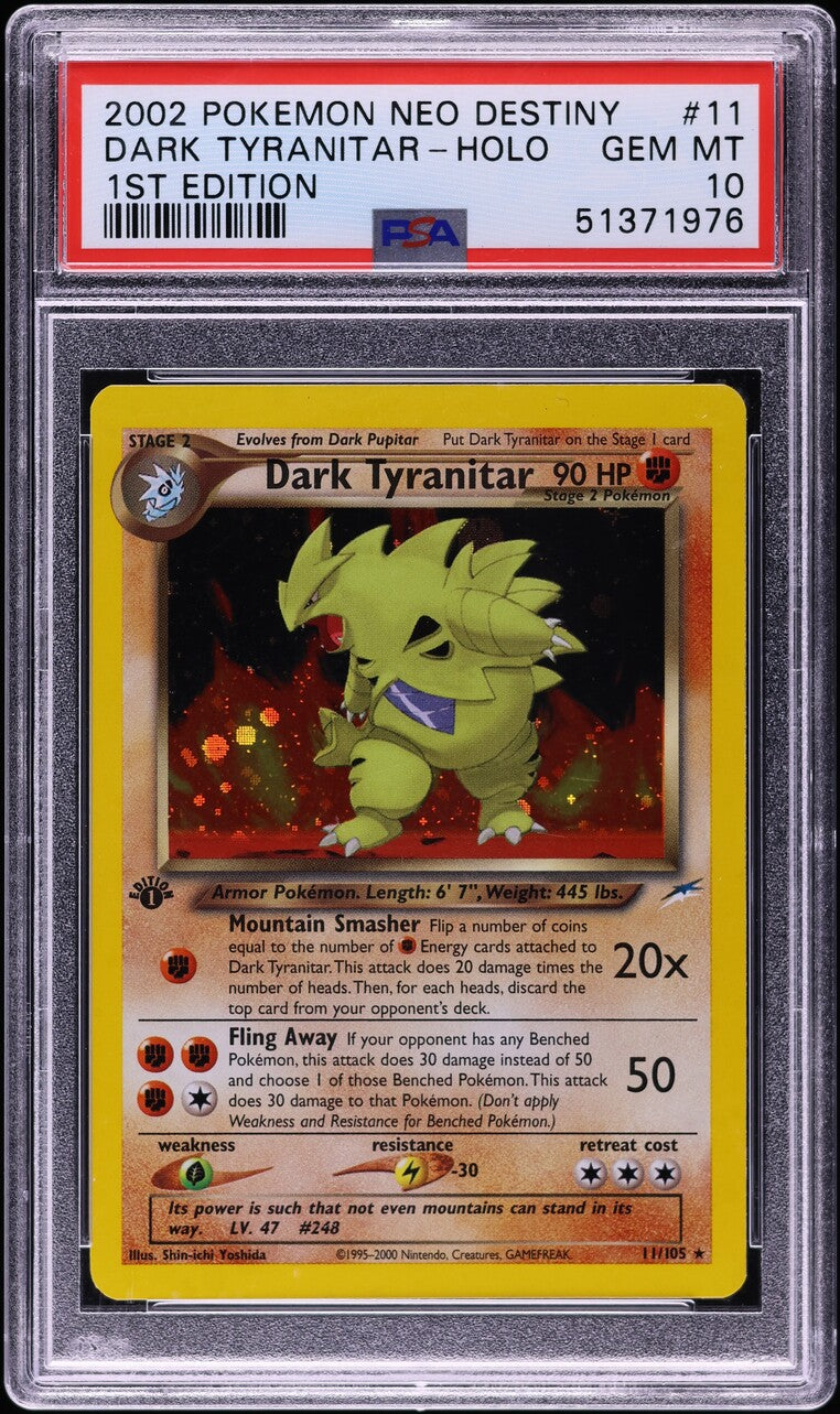 2002 POKEMON NEO DESTINY 1ST EDITION HOLO DARK TYRANITAR #11 PSA 10 GEM MINT